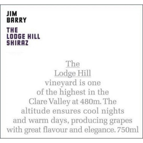 Zoom to enlarge the Jim Barry Lodge Hill Shiraz