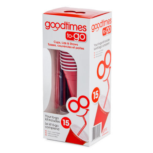 Goodtimes 9oz Kids Cups To-Go Kits with Lids and Straws (15 Cups, Red)