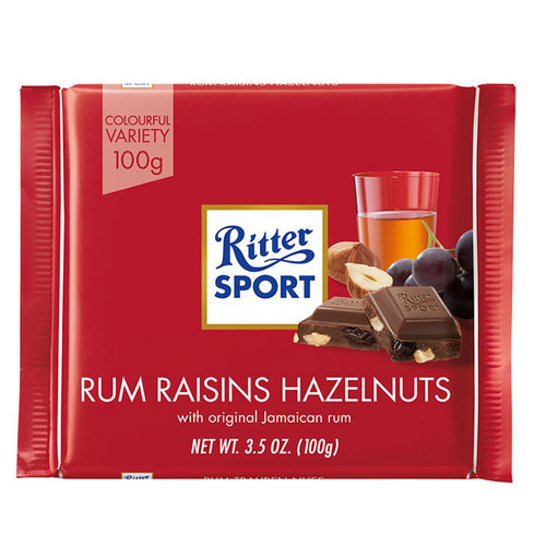 Zoom to enlarge the Ritter Sport Rum Raisins Hazelnut Milk Chocolate Candy Bar