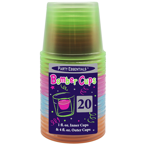Party Ess Bomber Cups • Soft Neon 4 Ounce 20 Count