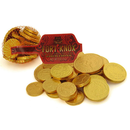 Zoom to enlarge the Fort Knox Gold Foiled Milk Chocolate Coins In Mesh Bag