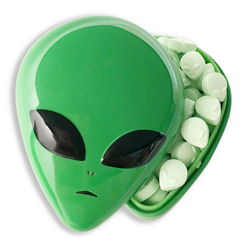 Zoom to enlarge the Alien Head Tin W. Green Apple Sours Candy