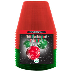 Red & Green 9 oz Double Old Fashioned Cups  20 Ct Hard Plastic