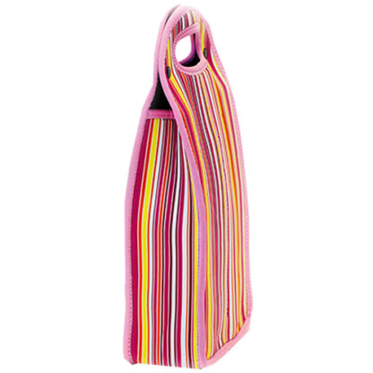 Zoom to enlarge the Wine Bottle Tote • Neoprene Double Bright Stripes