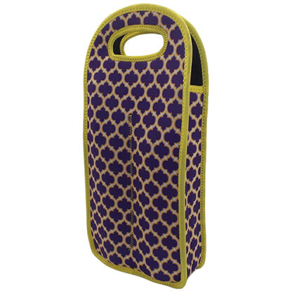 Zoom to enlarge the Wine Bottle Tote • Neoprene Double Purple / Yellow