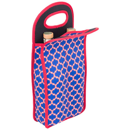 Zoom to enlarge the Wine Bottle Tote • Neoprene Double Red / Blue