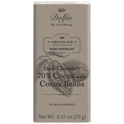 Zoom to enlarge the Dolfin Dark Chocolate Bar With Cocoa Beans (70% Cocoa)