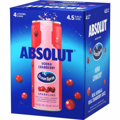 Zoom to enlarge the Absolut + Ocean Spray Vodka Cranberry 4pk-12oz