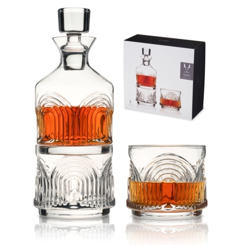 Viski Beau Crystal Stacking Decanter & Glasses Set