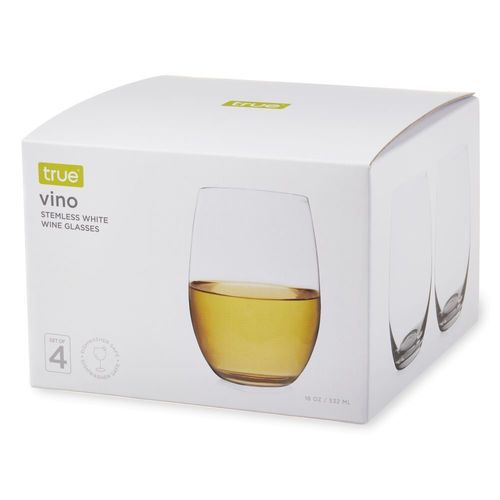 True Wine Glasses &bull; White Stemless 18 oz Set 4