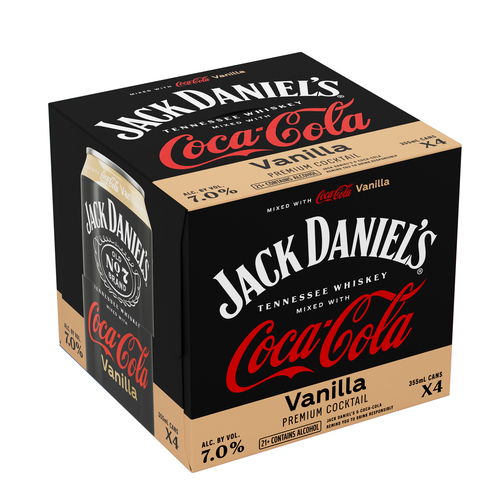 Jack Daniels Cocktails &bull; Jack & Vanilla Coke 4pk-12oz