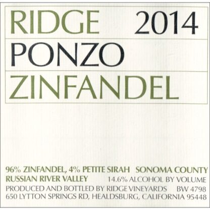 Zoom to enlarge the Ridge Vineyards Ponzo Zinfandel